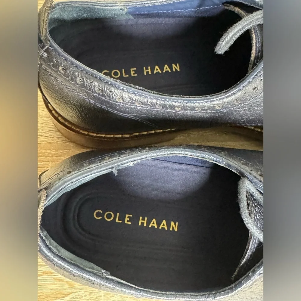 Cole Haan Men’s 8.5 Navy Blue Leather Oxford Lace Up Work Office Dress Shoes